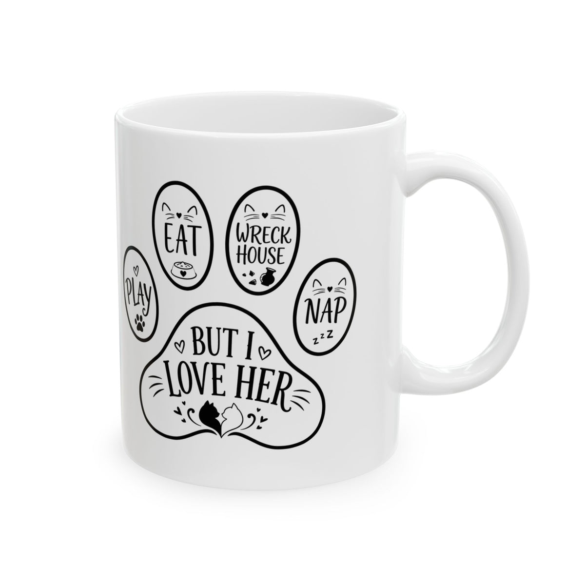 Bella & Milo Cute Cat Ceramic Mug | "Eat, Play, Nap, Wreck House" Paw Mug