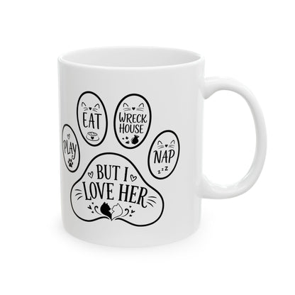 Bella & Milo Cute Cat Ceramic Mug | "Eat, Play, Nap, Wreck House" Paw Mug