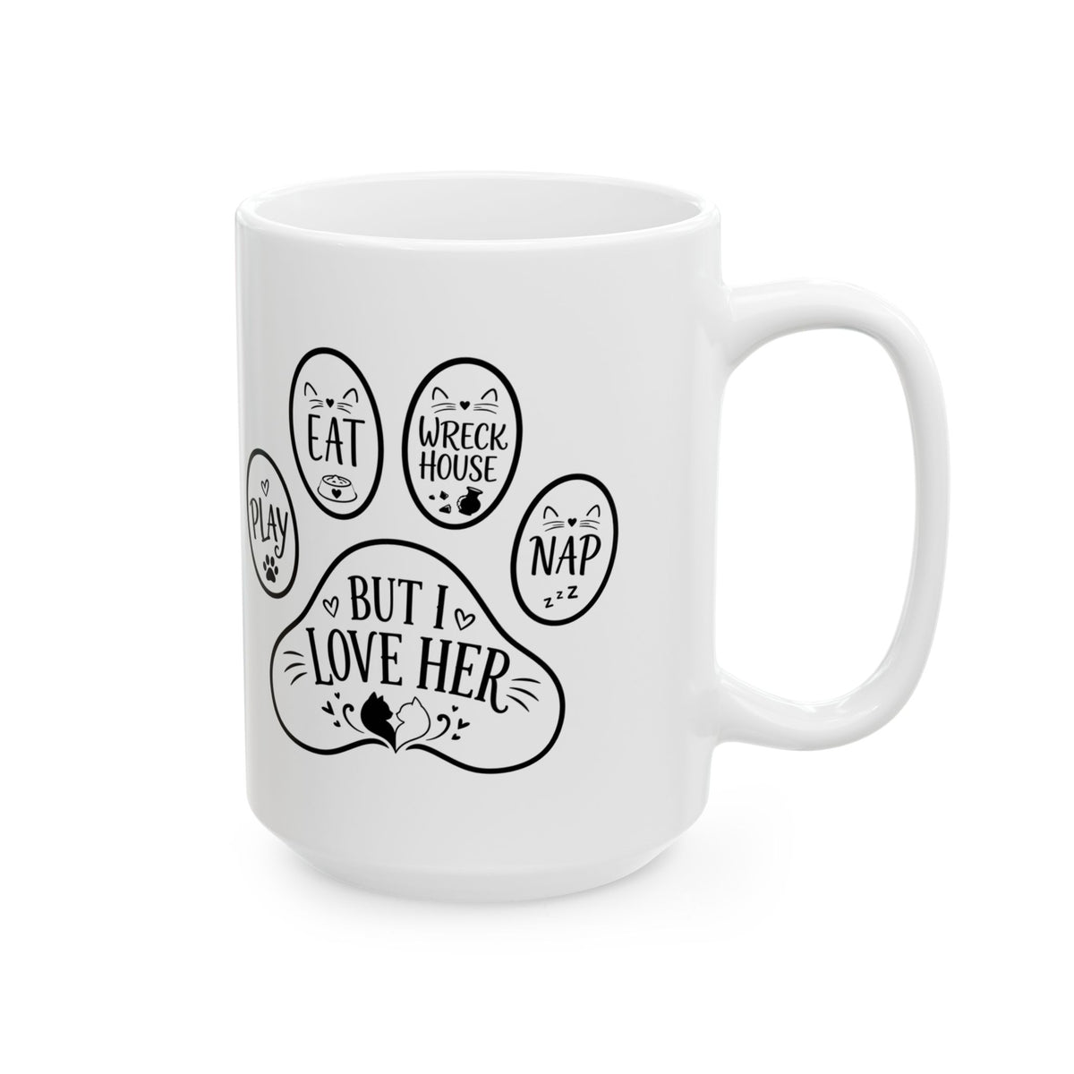 Bella & Milo Cute Cat Ceramic Mug | "Eat, Play, Nap, Wreck House" Paw Mug