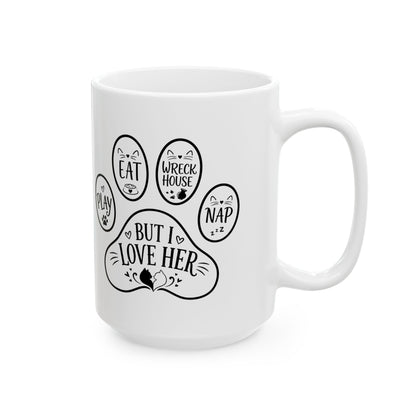 Bella & Milo Cute Cat Ceramic Mug | "Eat, Play, Nap, Wreck House" Paw Mug