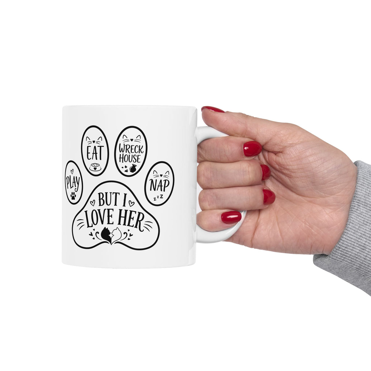 Bella & Milo Cute Cat Ceramic Mug | "Eat, Play, Nap, Wreck House" Paw Mug