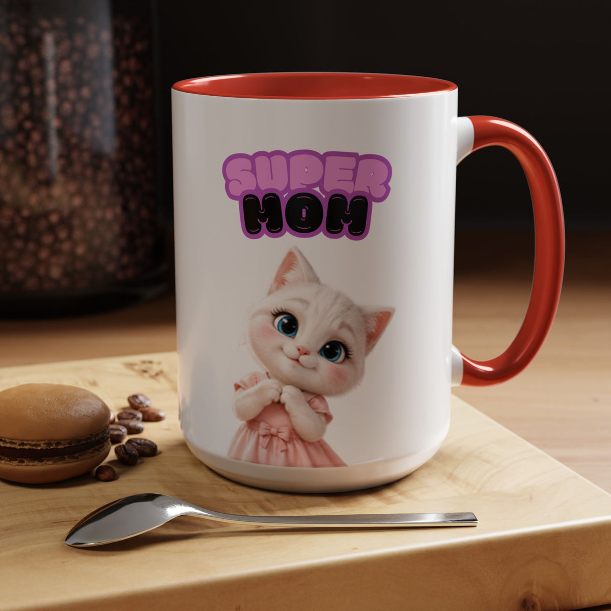 Bella the Kitten "Super Mom" Accent Ceramic Mug