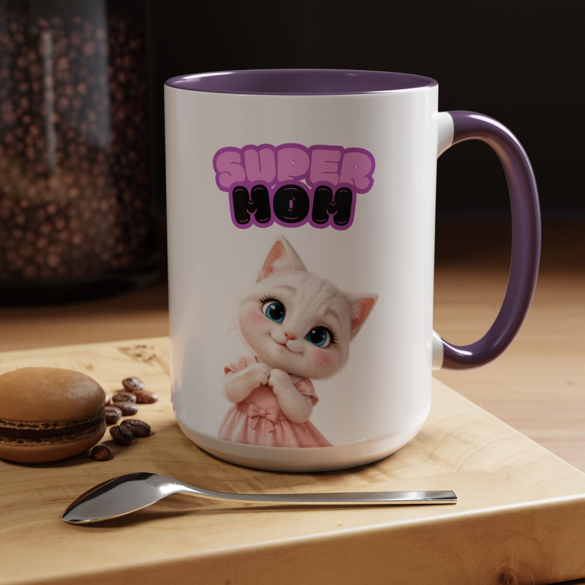 Bella the Kitten "Super Mom" Accent Ceramic Mug